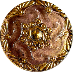 Re-Stocked, Brown/Gold Handpainted Czech Glass Button by Susan Clarke 1-1/8" #SC-1519-O