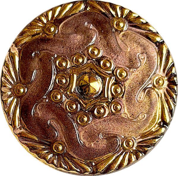 Re-Stocked, Brown/Gold Handpainted Czech Glass Button by Susan Clarke 1-1/8" #SC-1519-O