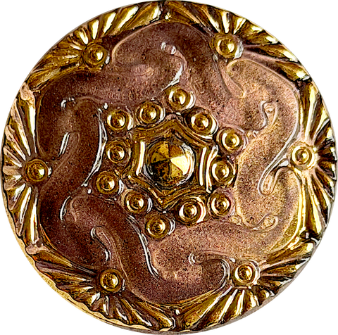 Re-Stocked, Brown/Gold Handpainted Czech Glass Button by Susan Clarke 1-1/8" #SC-1519-O