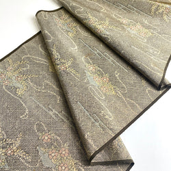 Earth Tones Currents and Flowers Handwoven Certified Oshima Tsumugi Vintage Kimono Silk From Japan By the Yard #282