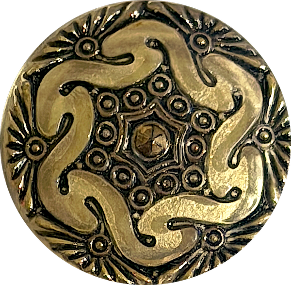 Gold/Bronze Hand-Painted Czech Glass Button by Susan Clarke 1-1/8" #SC-1519-I