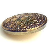 Gold/Mauve/Teal Sacred Flower Hand Painted Czech Lacy Glass 1-1/4", Susan Clarke #SC-512
