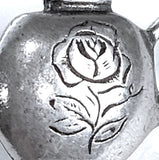 Tea Pot Pewter Teapot with Tiny Rose, Button, 7/8" / 22mm, Shank Back, Danforth Pewter, USA # FJ-129