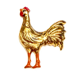 Chicken, Tiny Shiny Gold Metal Button 1/2" by Susan Clarke, USA.  #SC-145