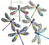 Running Low, Colorful Metal Dragonfly Embellishment Hand-Painted by Susan Clarke, 2", Silver Accents, No Button Hole #SC-998