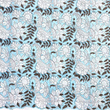 DEEPER SALE, Aqua, Brown and White Block Print Cotton Floral from India, By the Yard #5059