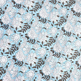 DEEPER SALE, Aqua, Brown and White Block Print Cotton Floral from India, By the Yard #5059