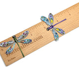 Running Low, Colorful Metal Dragonfly Embellishment Hand-Painted by Susan Clarke, 2", Silver Accents, No Button Hole #SC-998