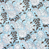 DEEPER SALE, Aqua, Brown and White Block Print Cotton Floral from India, By the Yard #5059