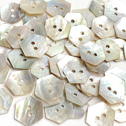 Re-Stocked, Hexagon Moonrise Mother of Pearl Buttons 1/2" / 9/16", Iridescent, Pack of 48 for $7.00  #LP-09-48