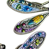 Running Low, Colorful Metal Dragonfly Embellishment Hand-Painted by Susan Clarke, 2", Silver Accents, No Button Hole #SC-998