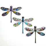 Running Low, Colorful Metal Dragonfly Embellishment Hand-Painted by Susan Clarke, 2", Silver Accents, No Button Hole #SC-998