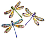 Colorful Metal Dragonfly Embellishment Hand-Painted by Susan Clarke, 2", Gold Accents, Clear Topcoat, No Button Hole,  #SC-944