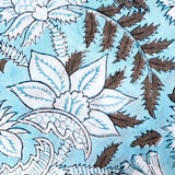 DEEPER SALE, Aqua, Brown and White Block Print Cotton Floral from India, By the Yard #5059
