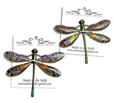 Colorful Metal Dragonfly Embellishment Hand-Painted by Susan Clarke, 2", Gold Accents, Clear Topcoat, No Button Hole,  #SC-944