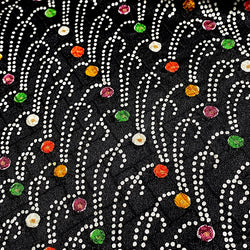 SALE Shibori Diagonal Colorful Multi Dots on Black Vintage Kimono Silk from Japan, 14" x 60"  #4559