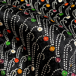 SALE, Shibori Diagonal Colorful Multi Dots on Black Vintage Kimono Silk from Japan, 14" x 60"  #4559