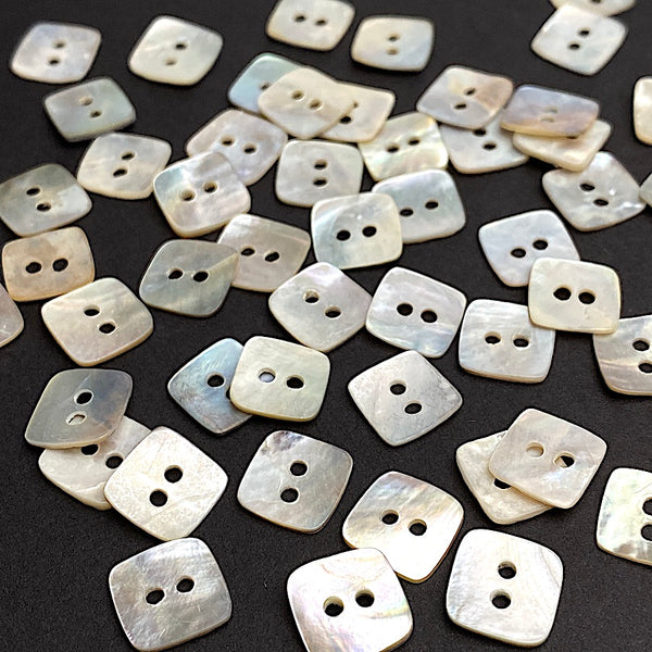 Re-Stocked, Tiny 3/8"Square Moonrise Rustic Mother of Pearl Craft/Embellishment Buttons 10mm, 2Hole, Iridescent, Pack of 60 for $6.00  #LP-70