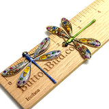 Colorful Metal Dragonfly Embellishment Hand-Painted by Susan Clarke, 2", Gold Accents, Clear Topcoat, No Button Hole,  #SC-944