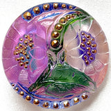 Lotus Flowers, Pinks/Purples Czech Glass Button by Susan Clarke, 1-1/16"  #SC-256-A