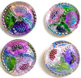 Lotus Flowers, Pinks/Purples Czech Glass Button by Susan Clarke, 1-1/16"  #SC-256-A