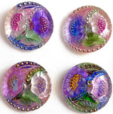 Lotus Flowers, Pinks/Purples Czech Glass Button by Susan Clarke, 1-1/16"  #SC-256-A