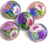 Lotus Flowers, Pinks/Purples Czech Glass Button by Susan Clarke, 1-1/16"  #SC-256-A