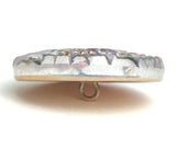 Lotus Flowers with Blue, Czech Glass Button by Susan Clarke, 1-1/16"  #SC-256-C