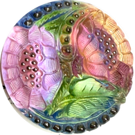 Lotus Flowers with Peach, Czech Glass Button by Susan Clarke, 1-1/16"  #SC-256-B