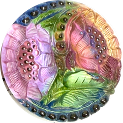 Lotus Flowers with Peach, Czech Glass Button by Susan Clarke, 1-1/16"  #SC-256-B