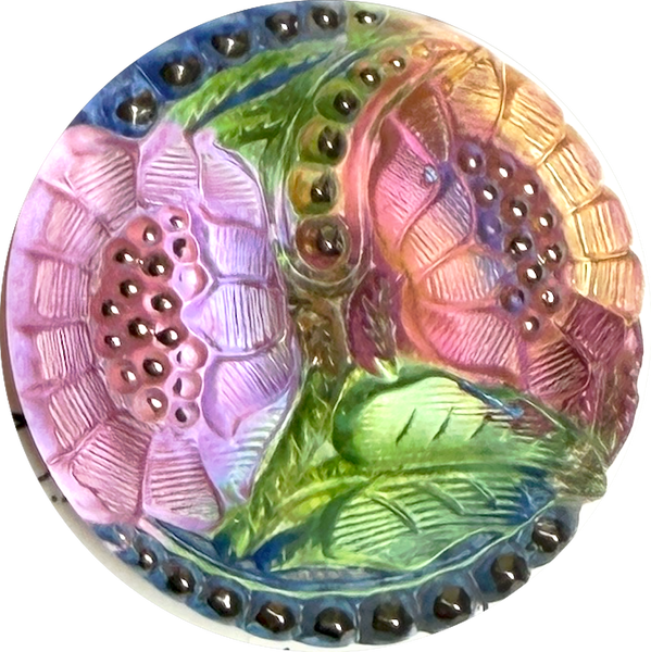 Lotus Flowers with Peach, Czech Glass Button by Susan Clarke, 1-1/16"  #SC-256-B