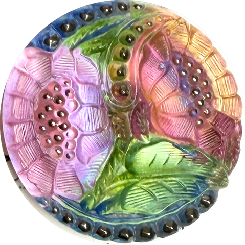 Lotus Flowers with Peach, Czech Glass Button by Susan Clarke, 1-1/16"  #SC-256-B