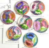 Lotus Flowers with Peach, Czech Glass Button by Susan Clarke, 1-1/16"  #SC-256-B