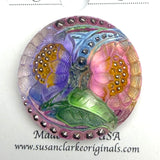 Lotus Flowers with Peach, Czech Glass Button by Susan Clarke, 1-1/16"  #SC-256-B