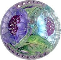 Lotus Flowers with Blue, Czech Glass Button by Susan Clarke, 1-1/16"  #SC-256-C