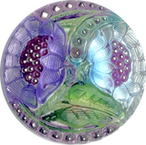 Lotus Flowers with Blue, Czech Glass Button by Susan Clarke, 1-1/16"  #SC-256-C