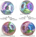 Lotus Flowers with Blue, Czech Glass Button by Susan Clarke, 1-1/16"  #SC-256-C