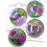 Purplish Lotus Flowers, Czech Glass Button by Susan Clarke, 1-1/16"  #SC-256-D