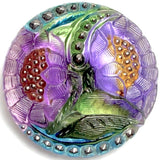 Purplish Lotus Flowers, Czech Glass Button by Susan Clarke, 1-1/16"  #SC-256-D