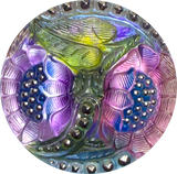 Purplish Lotus Flowers, Czech Glass Button by Susan Clarke, 1-1/16"  #SC-256-D