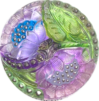 Purplish Lotus Flowers, Czech Glass Button by Susan Clarke, 1-1/16"  #SC-256-D