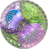 Purplish Lotus Flowers, Czech Glass Button by Susan Clarke, 1-1/16"  #SC-256-D