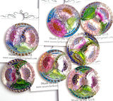 Pinkish Lotus Flowers, Czech Glass Button by Susan Clarke, 1-1/16"  #SC-256-E