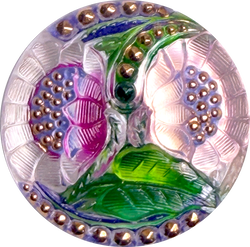Pinkish Lotus Flowers, Czech Glass Button by Susan Clarke, 1-1/16"  #SC-256-E
