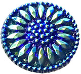 Norther Lights Indigo 3/4" Sunflower, Metallic-Like Czech Glass Button 19mm  #CZ 137