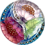 Pinkish Lotus Flowers, Czech Glass Button by Susan Clarke, 1-1/16"  #SC-256-E