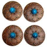 Starflower with "Turquoise"  1-1/2" Copper Screw Back Concho, Copper 1.5"  #SWH-119