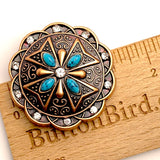 Copper "Diamonds & Turquoise" Southwest 1-1/2"  Flower Screw Back Concho 1.5"  #SWH-118