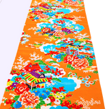 Coral/Blue Kimono Silk Crepe Print from Japan, Piece 14" x 55" #ZP-14