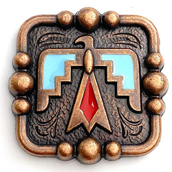 Re-Stocked,  1-1/2" Thunderbird, Blue + Red Enamel with Copper Square Screw Back Concho 1.5"  #SWH-120